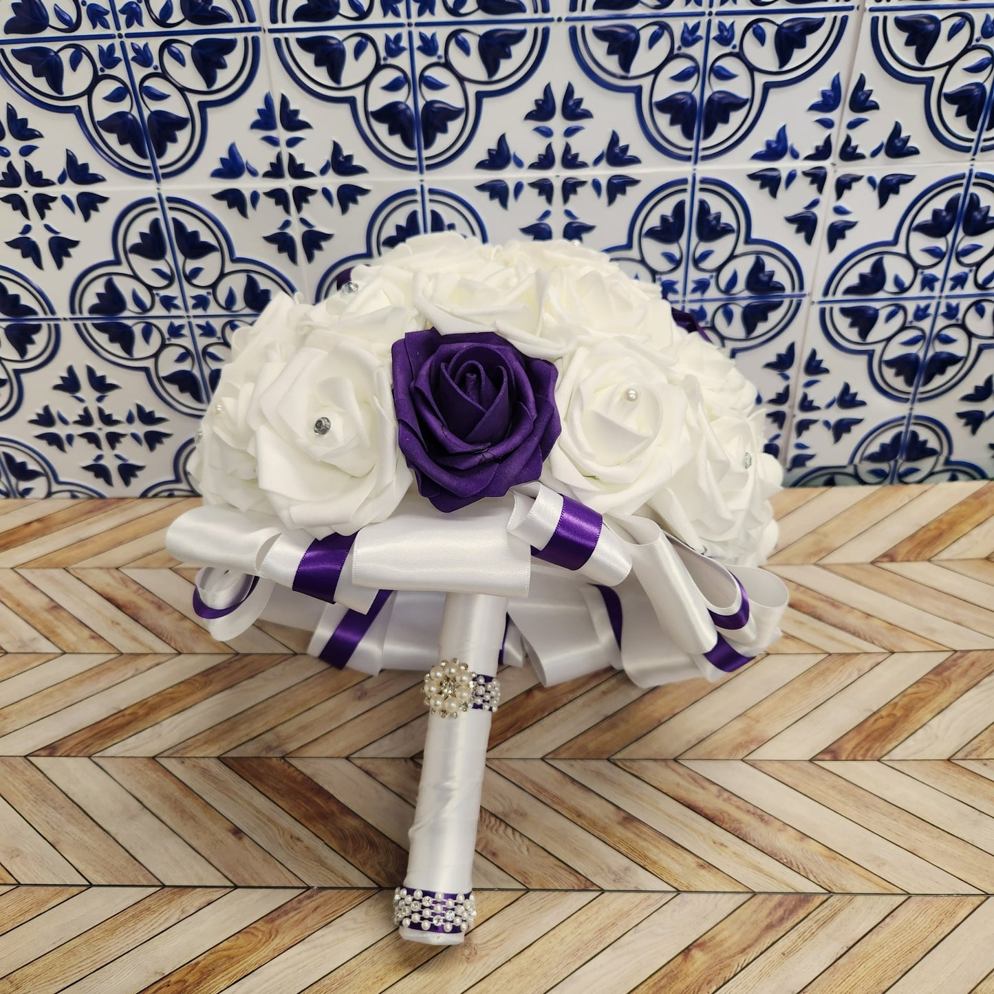 Artificial Real Touch Rose Bouquet - Bouquet formally known as flowers - Royal Purple & White - Oddsizes