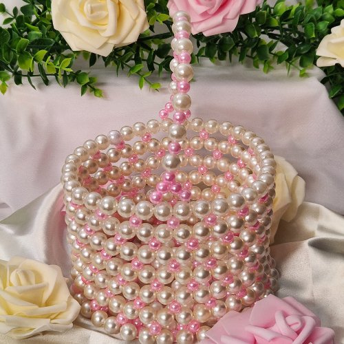 Pink and Ivory - Flower girl Pearl Basket "Nya" Style - Oddsizes