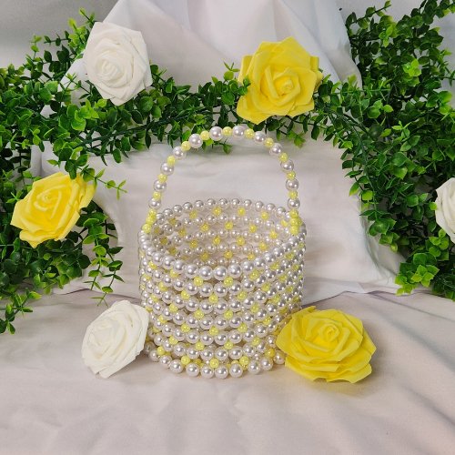Yellow and White - Flower Girl Pearl Basket "Nya" Style - Oddsizes