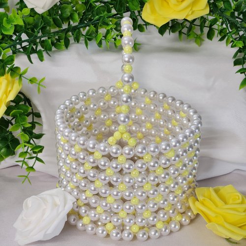Yellow and White - Flower Girl Pearl Basket "Nya" Style - Oddsizes